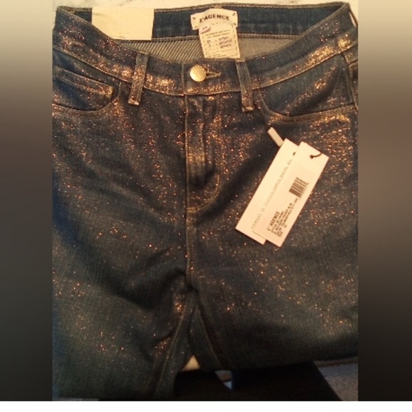 L'AGENCE El Matador french slim metallic crop skinny jeans Fremont gold size 23 - Picture 13 of 16